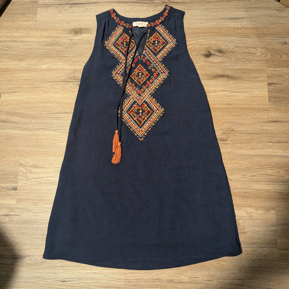 THML Navy Dress with Orange Embroidery